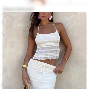 White Smocked Halter Crop Top